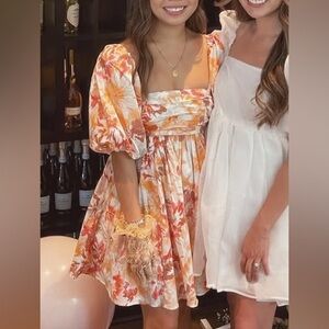 Abercrombie & Fitch Orange Floral Smocked Dress